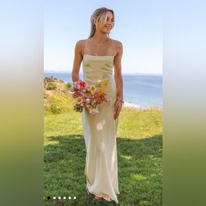 Show Me Your Mumu Dani Slip Dress - Pale Yellow Luxe Satin - Size M